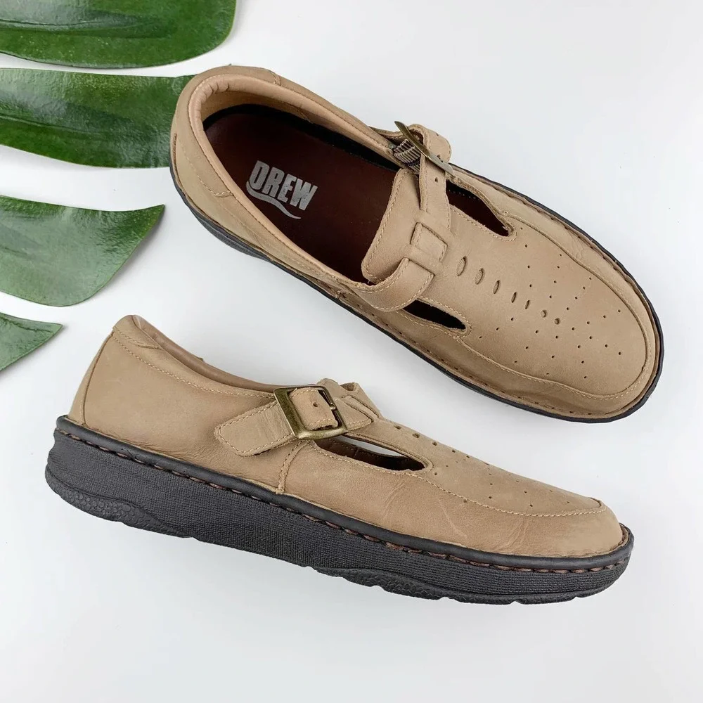 Drew Amelia Leather Comfort Loafers Tan Size 6.5 W Wide